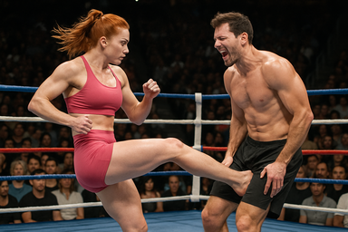 Woman pins man to the floor and ruptures his balls